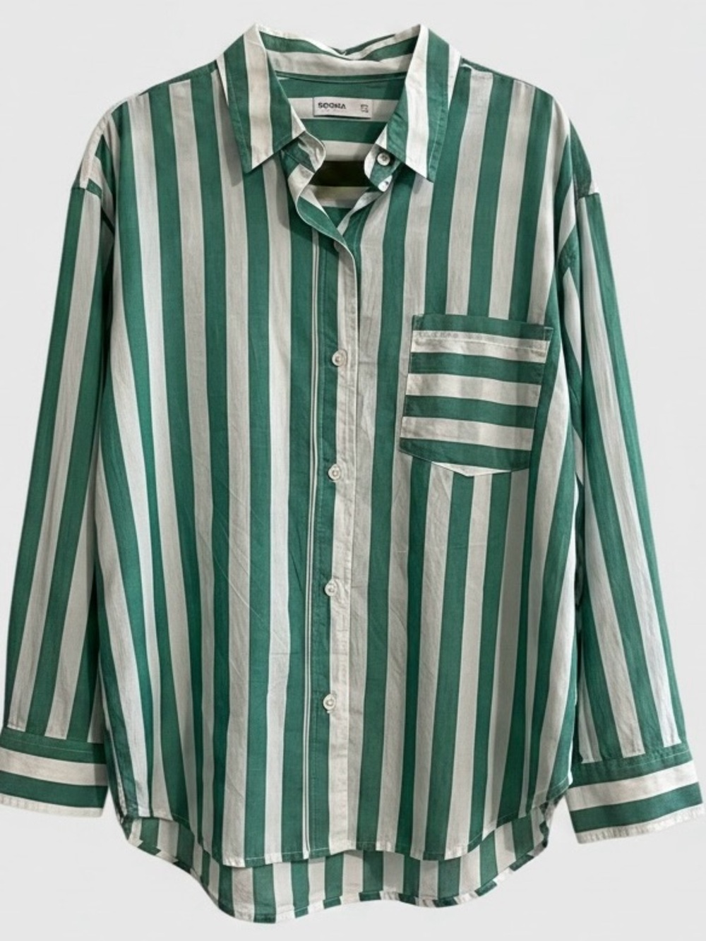 Sonoma Green & White Vertical Stripe Women’s Button-Up Shirt PXL